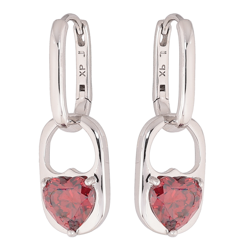 Серьги Xuping цвет Родий подвески на колечках Узор с красными кристальными сердечками 2 в 1 фото №1