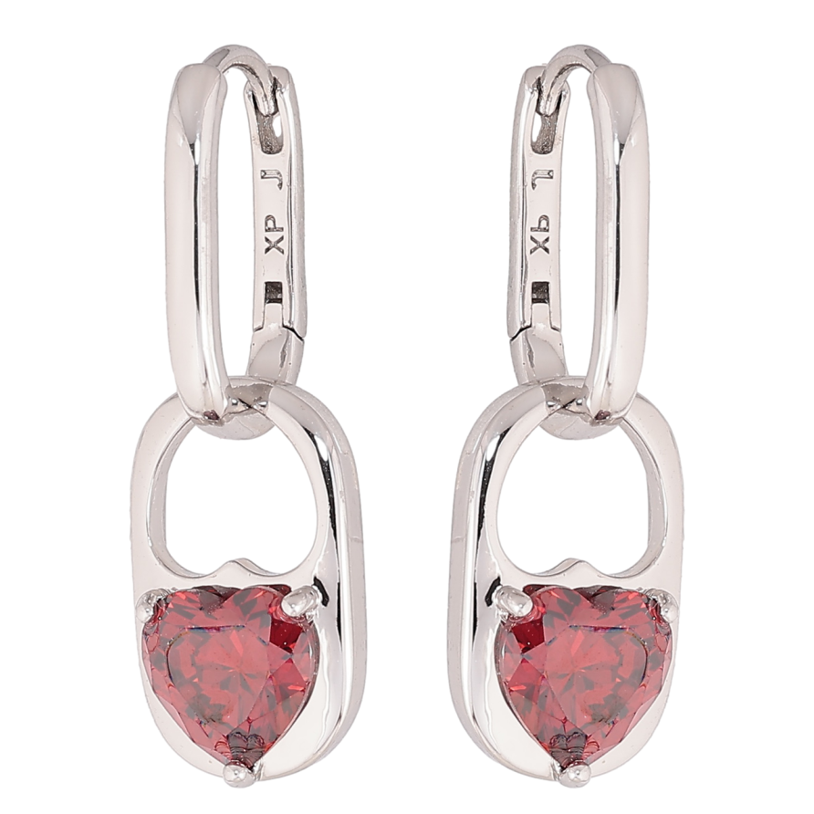 Серьги Xuping цвет Родий подвески на колечках Узор с красными кристальными сердечками 2 в 1 фото №1