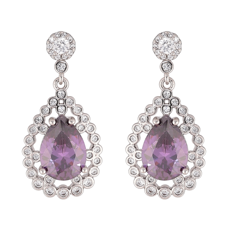 Серьги Xuping цвет Родий пусеты Подвески с сиреневыми кристаллами фото №2 Серьги Xuping цвет Родий пусеты Подвески с сиреневыми кристаллами фото №2