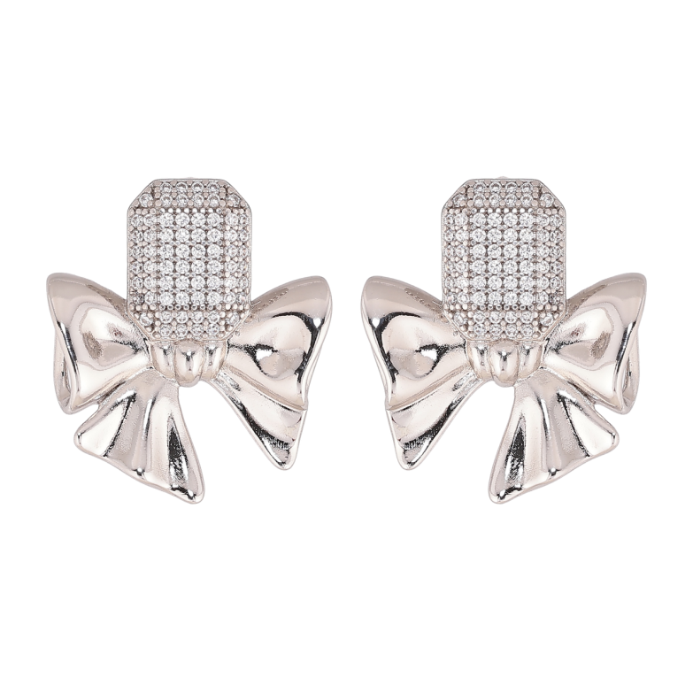 Сережки Xuping колір Родій пусети Банти з інкрустацією кристалами фото №1