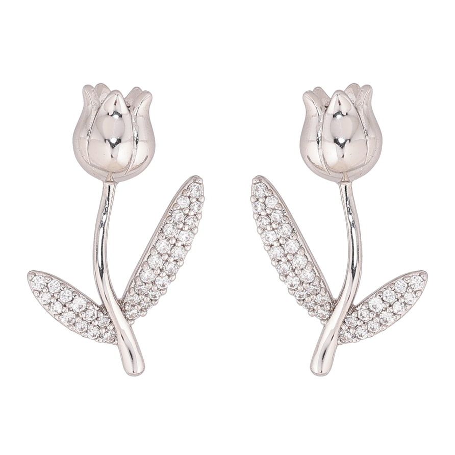 Серьги Xuping цвет Родий пусеты Тюльпаны фото №1