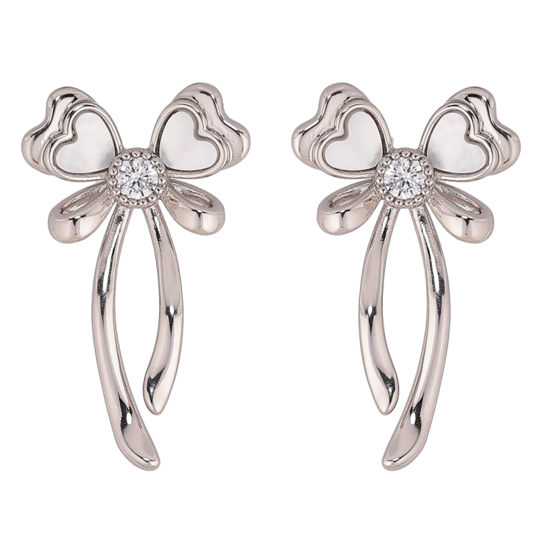 Серьги Xuping цвет Родий пусеты Банты с перламутровыми вставками фото №1