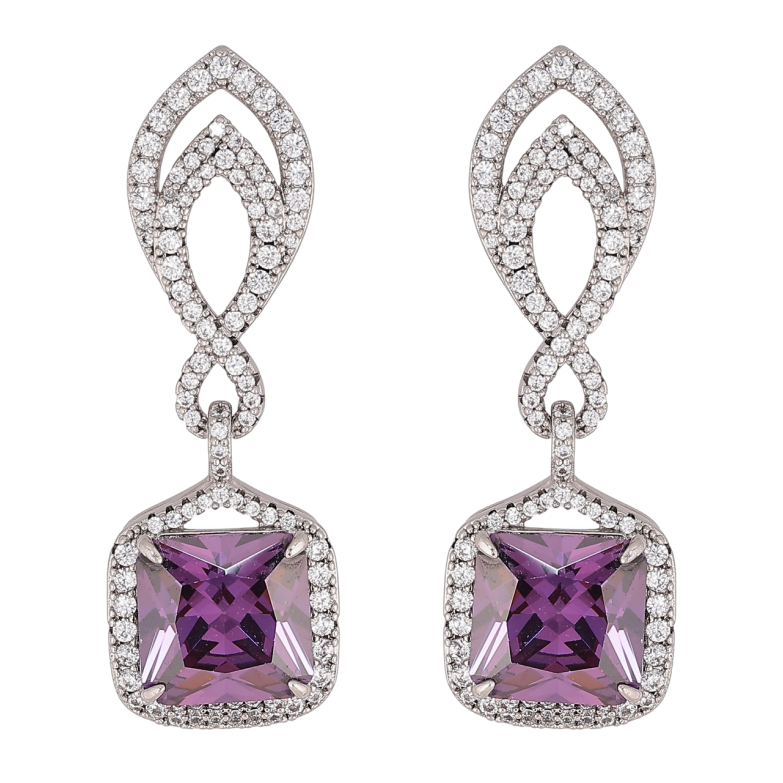 Серьги Xuping цвет Родий пусеты Подвески с инкрустацией кристаллами и сиреневым кристаллом фото №1