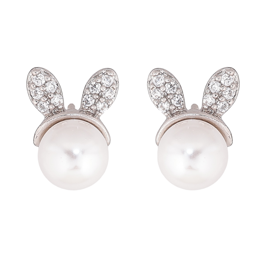 Сережки Xuping колір Родій пусети Перлинні зайчики фото №1