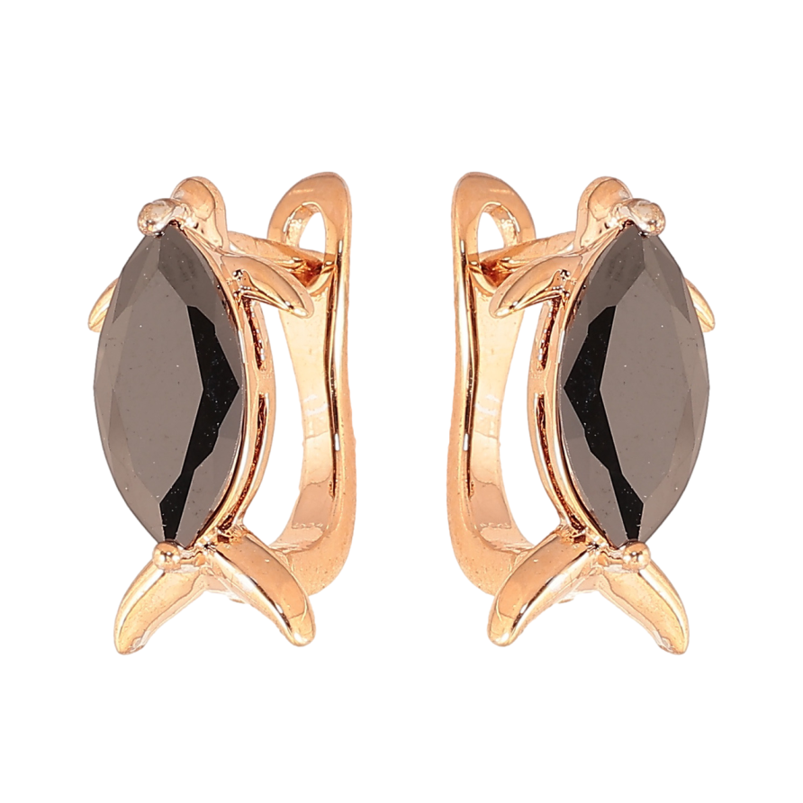 Сережки Xuping колір Позолота РО англійський замок Рибки з чорними кристалами фото №1