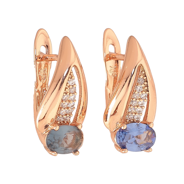 Серьги Xuping цвет Позолота РО английский замок Узор с темными и светлыми синими кристаллами фото №24