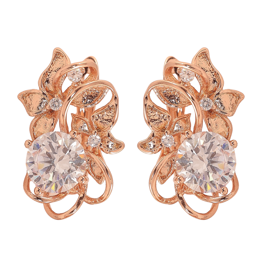 Серьги Xuping цвет Позолота РО английский замок Цветочный узор с кристаллами фото №1