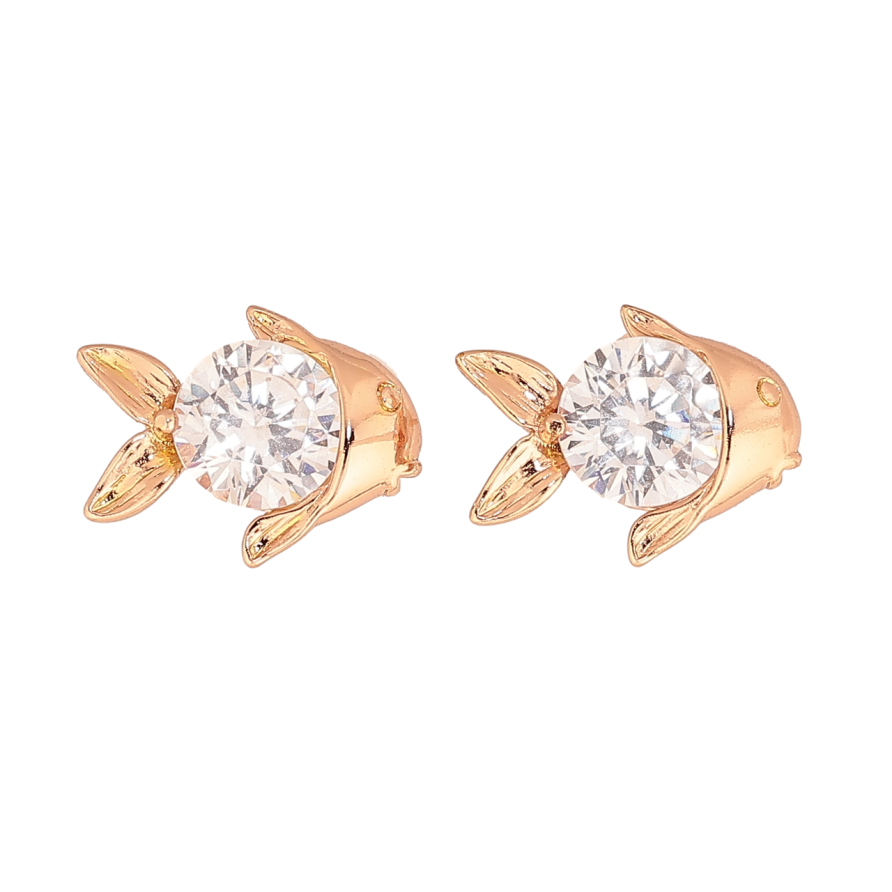 Сережки Xuping колір Позолота РО пусети Рибки з кристалами на один бік фото №1 Сережки Xuping колір Позолота РО пусети Рибки з кристалами на один бік фото №1