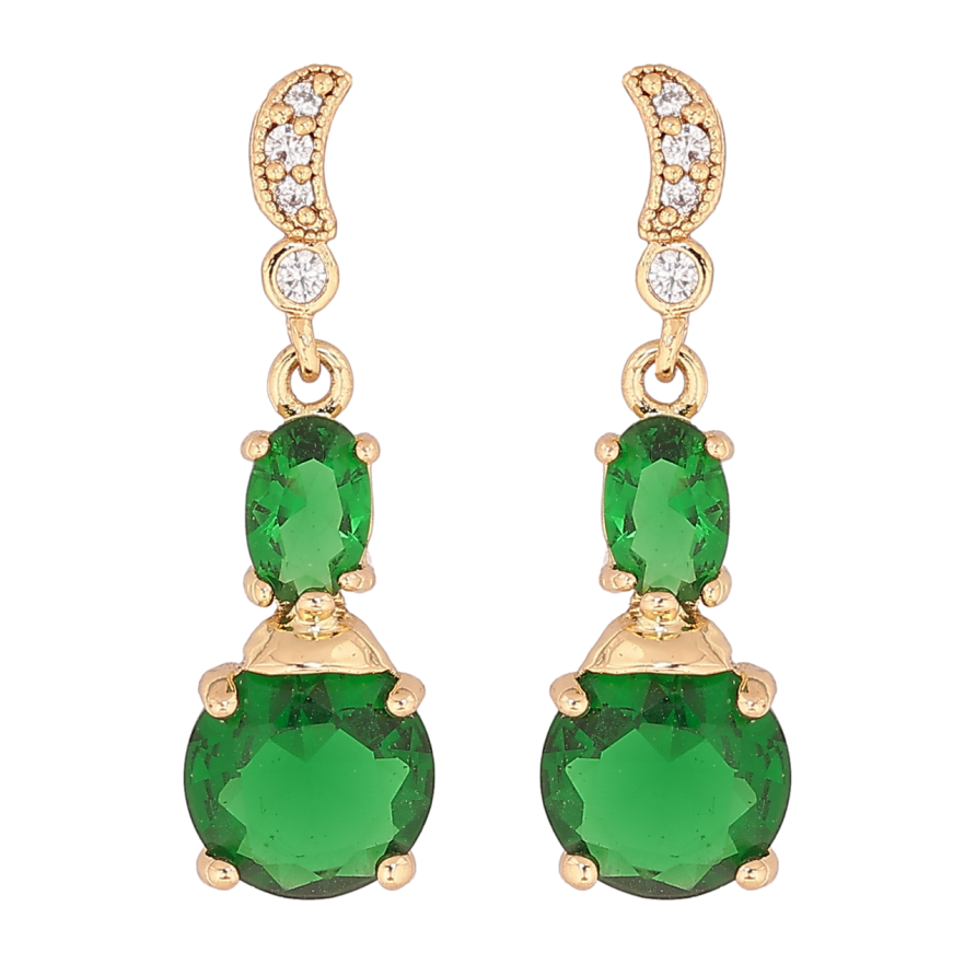 Сережки Xuping колір Позолота 14K пусети Підвіски з зеленими кристалами фото №1 Сережки Xuping колір Позолота 14K пусети Підвіски з зеленими кристалами фото №1