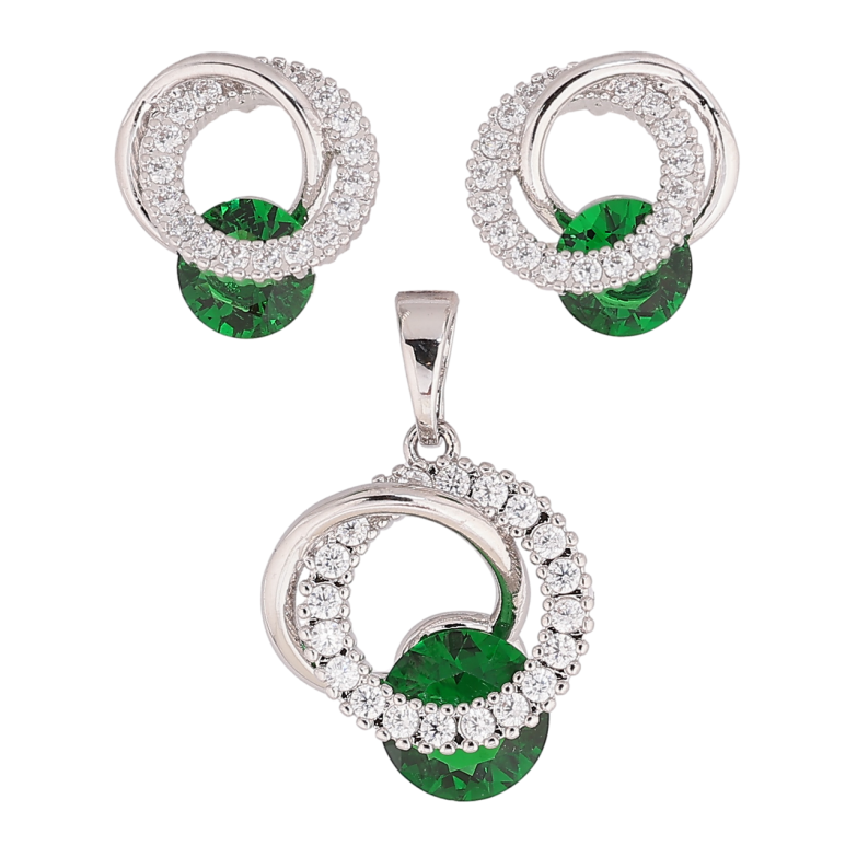 Набор Xuping Родий Серьги Кулон Кристальные колечки с зелеными кристаллами фото №4 Набор Xuping Родий Серьги Кулон Кристальные колечки с зелеными кристаллами фото №4