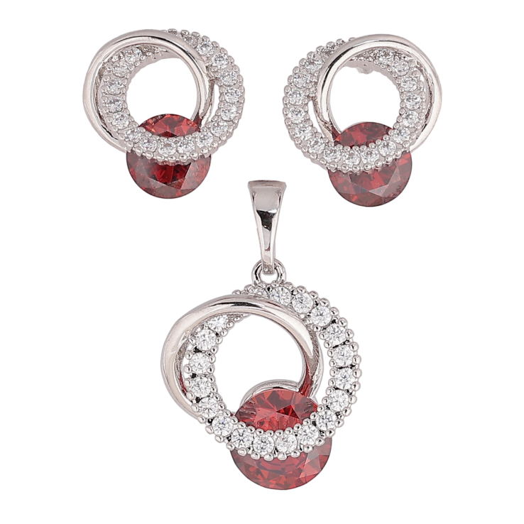Набір Xuping Родій Сережки Кулон Кристальні колечка з червоними кристалами фото №6