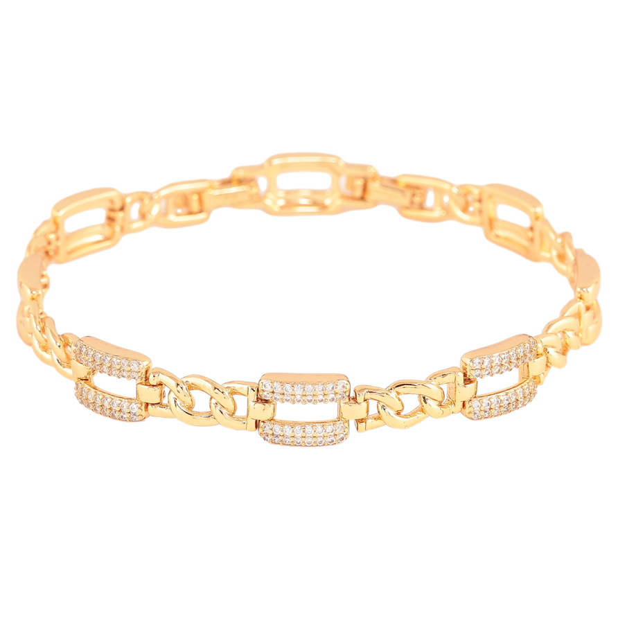 Браслет Xuping Цвет Позолота 18K Цепочка с инкрустацией кристаллами размер с дополнительным замком 17,19см х 5-8мм фото №1