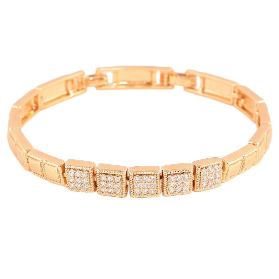 Браслет Xuping Колір Позолота 18K Візерунок з інкрустацією кристалами розмір з додатковим замком 17,19.5см х 6-7мм фото №1 Браслет Xuping Колір Позолота 18K Візерунок з інкрустацією кристалами розмір з додатковим замком 17,19.5см х 6-7мм фото №1