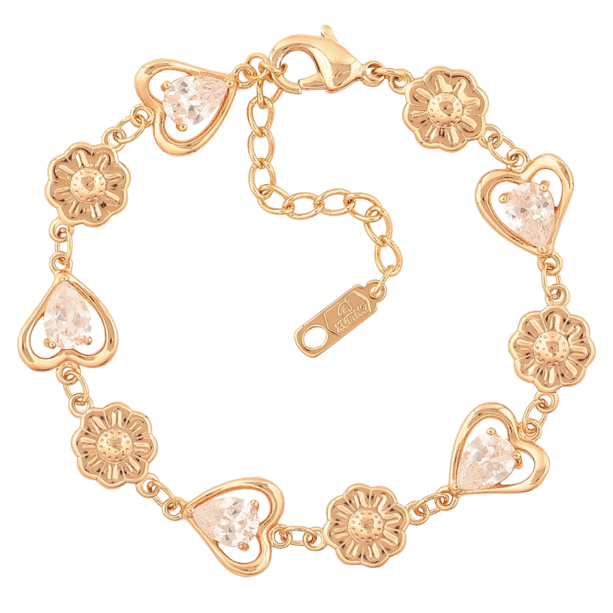 Браслет Xuping M&L Колір 18K Сердечка з квіточками розмір з доп. ланцюжком 16.5-20см х 9-10мм фото №1