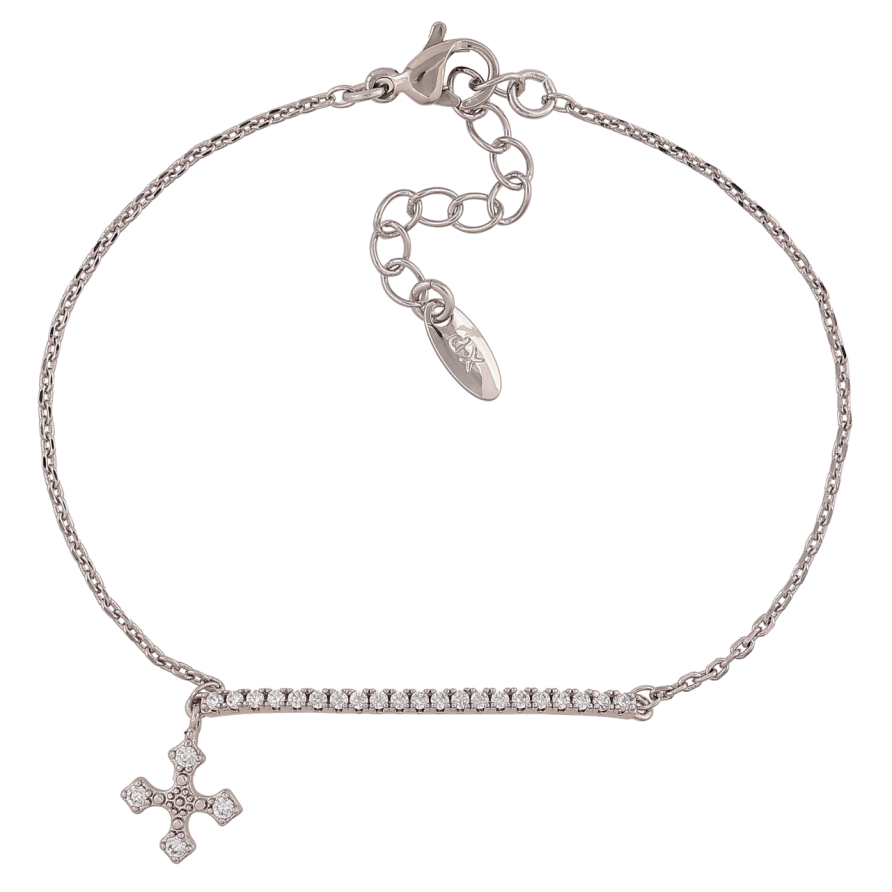 Браслет Xuping Цвет Родий Цепочка с дорожкой кристаллов и крестиком размер с доп.цеп. 16-19см х 1-2мм фото №1 Браслет Xuping Цвет Родий Цепочка с дорожкой кристаллов и крестиком размер с доп.цеп. 16-19см х 1-2мм фото №1