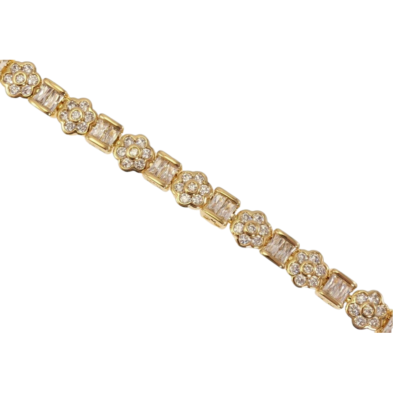 Браслет Xuping Позолота 18K Прямоугольные Кристаллы Парами и Цветочки с Цирконием размер 19 см фото №2