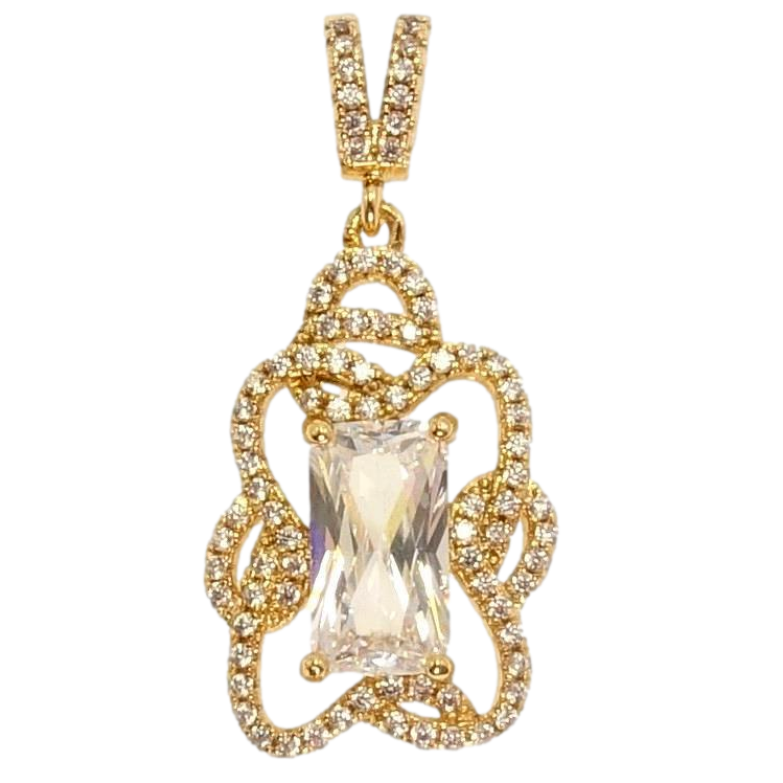 Кулон Xuping Позолота 18K Прямоугольный Кристалл в Фигурной Изящной Оправе с Инкрустацией Цирконий фото №1