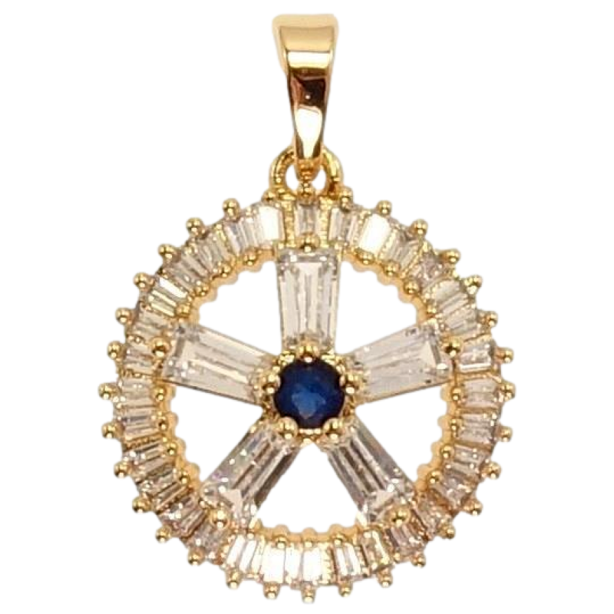 Кулон Xuping Позолота 18K Круг Узор Пять Лучей и Вставка Мелкий Синий Кристалл фото №1