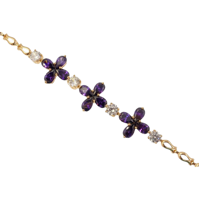 Браслет Xuping Позолота 18K Четырехлистники Фиолетовые Кристаллы доп.замок два размера 18-21 см фото №1