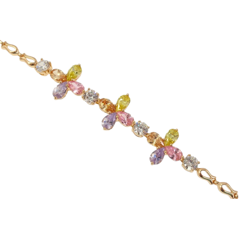 Браслет Xuping Позолота 18K Чотирилистки Різнокольорові Кристали довжина з дод. замком 18-21 см фото №1