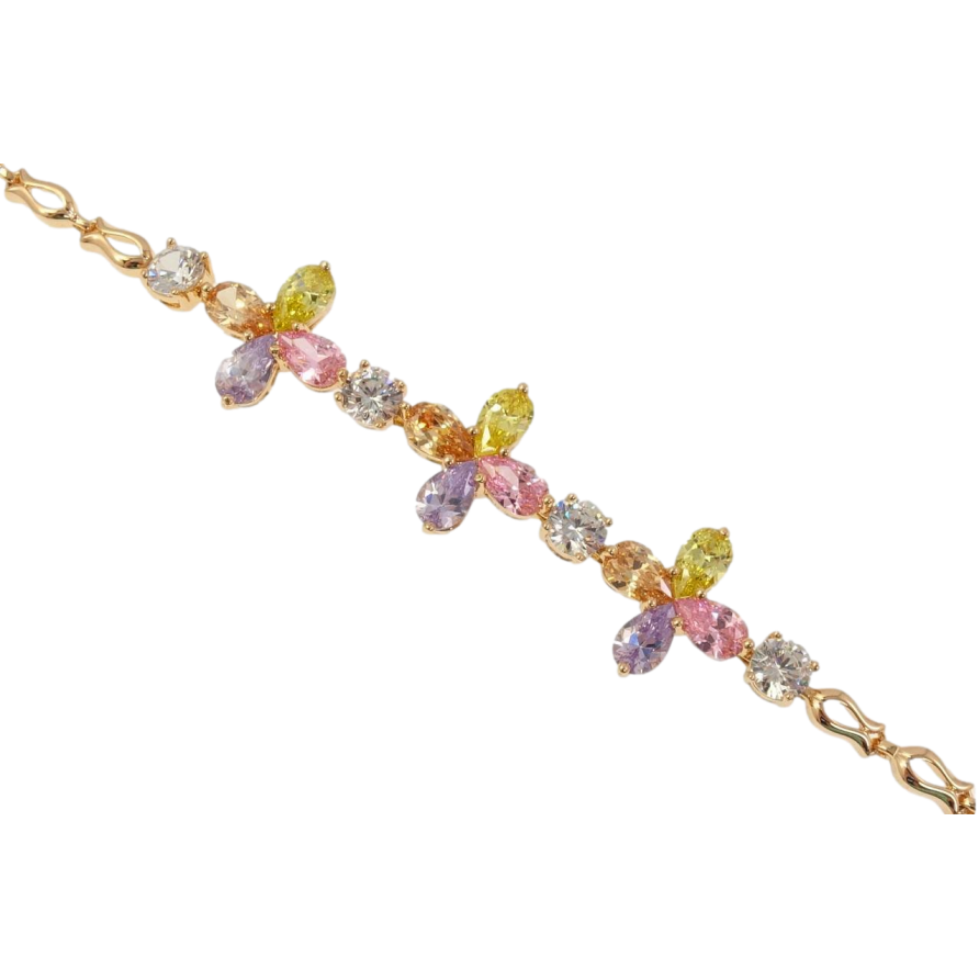 Браслет Xuping Позолота 18K Четырехлистники Разноцветные Кристаллы доп.замок два размера 18-21 см фото №1 Браслет Xuping Позолота 18K Четырехлистники Разноцветные Кристаллы доп.замок два размера 18-21 см фото №1