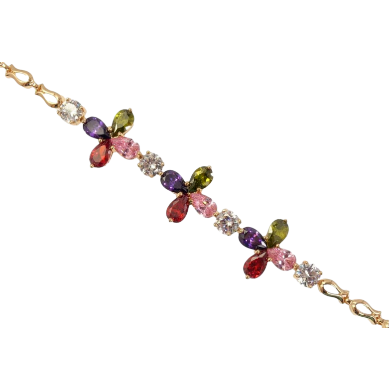 Браслет Xuping Позолота 18K Четырехлистники Яркие Цветные Кристаллы доп.замок два размера 18-21 см фото №1