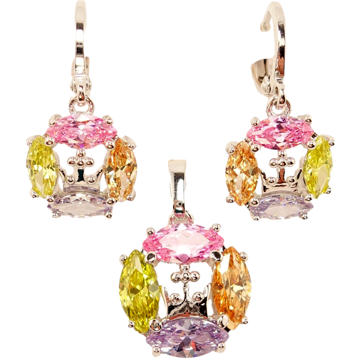 Набір Xuping Родій Сережки Кулон Коло Чотири Різнокольорових Кристала Декор Корона фото №17
