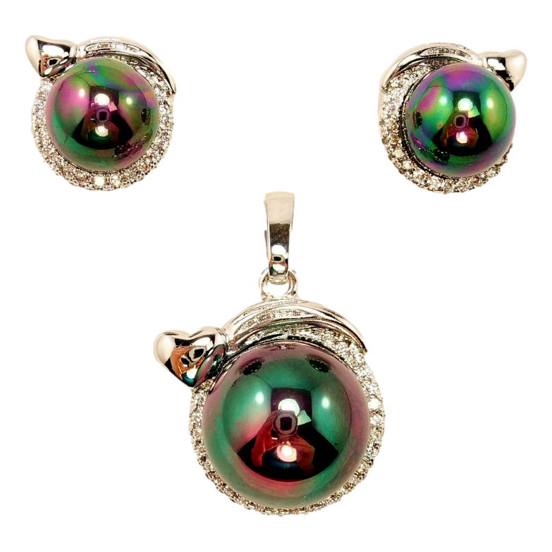 Набір Xuping Родій Сережки Кулон Кольорова Перлина в Оправі з Декором Серце фото №1