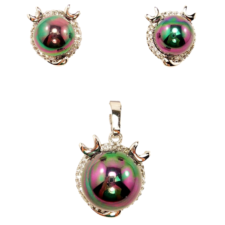 Набір Xuping Родій Сережки Кулон Перлина з Кольоровим Відливом в Декоративній Оправі з Інкрустацією Дрібний фото №4