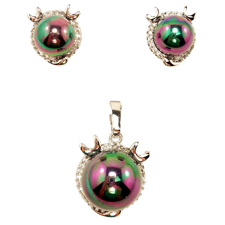 Набір Xuping Родій Сережки Кулон Перлина з Кольоровим Відливом в Декоративній Оправі з Інкрустацією Дрібний фото №1