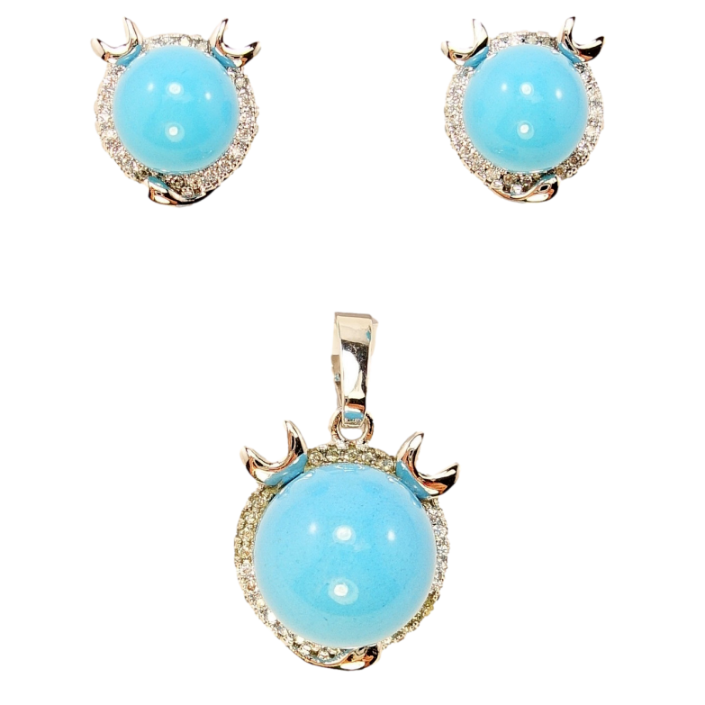 Набір Xuping Родій Сережки Кулон Блакитна Перлина в Декоративній Оправі з Інкрустацією Дрібний Цирконій фото №1