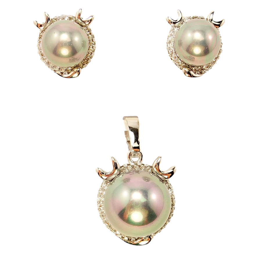 Набор Xuping Родий Серьги Кулон Серая Жемчужина в Декоративной Оправе с Инкрустацией Мелкий Цирконий фото №1 Набор Xuping Родий Серьги Кулон Серая Жемчужина в Декоративной Оправе с Инкрустацией Мелкий Цирконий фото №1