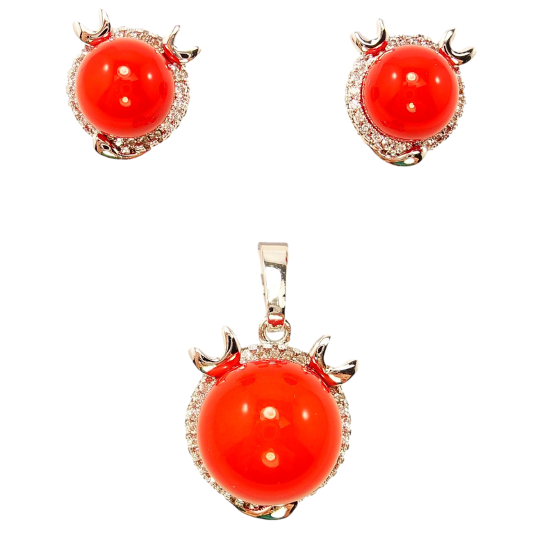 Набір Xuping Родій Сережки Кулон Червона Перлина в Декоративній Оправі з Інкрустацією Дрібний Цирконій фото №1