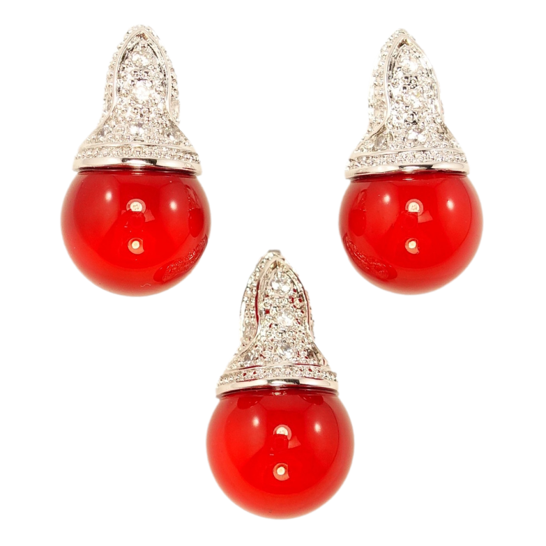 Набір Xuping Родій Сережки Кулон Червона Перлина в Оправі Купол фото №1