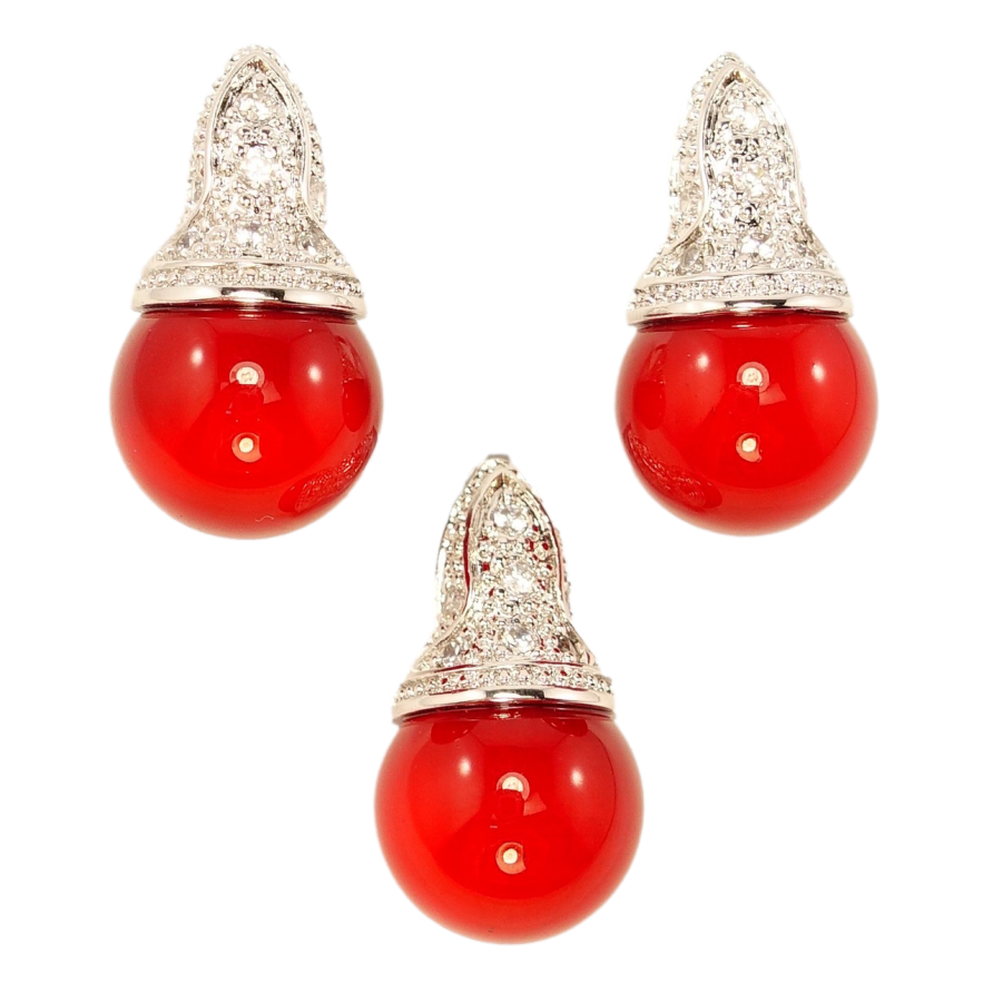 Набор Xuping Родий Серьги Кулон Красная Жемчужина в Оправе Купол фото №1