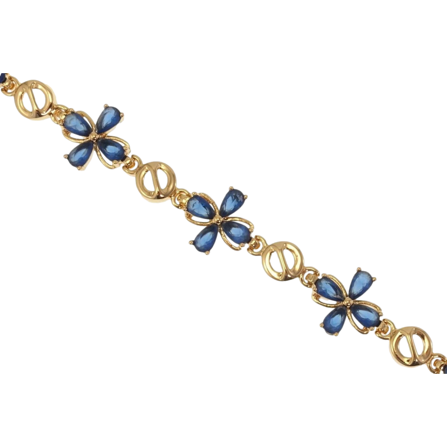 Браслет Xuping Позолота 18K Чотирилистки Сині Кристали довжина з дод. замком 17.5,20см х 6-11мм фото №1 Браслет Xuping Позолота 18K Чотирилистки Сині Кристали довжина з дод. замком 17.5,20см х 6-11мм фото №1
