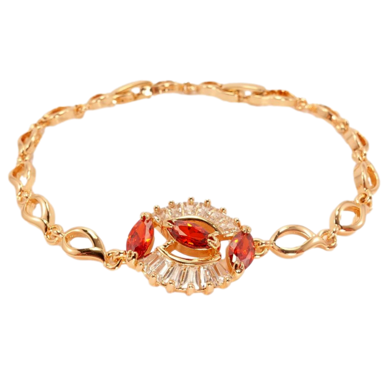 Браслет Xuping Позолота 18K Сполучна Вставка Візерунок Три Червоних Кристала в Багетній Рамці довжина 17-19,5 фото №1 Браслет Xuping Позолота 18K Сполучна Вставка Візерунок Три Червоних Кристала в Багетній Рамці довжина 17-19,5 фото №1