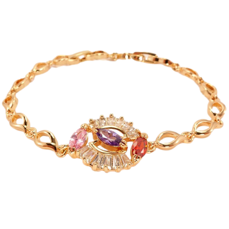 Браслет Xuping Позолота 18K Сполучна Вставка Візерунок Три Кольорові Кристали в Багетній Рамці довжина 17-19,5 фото №14