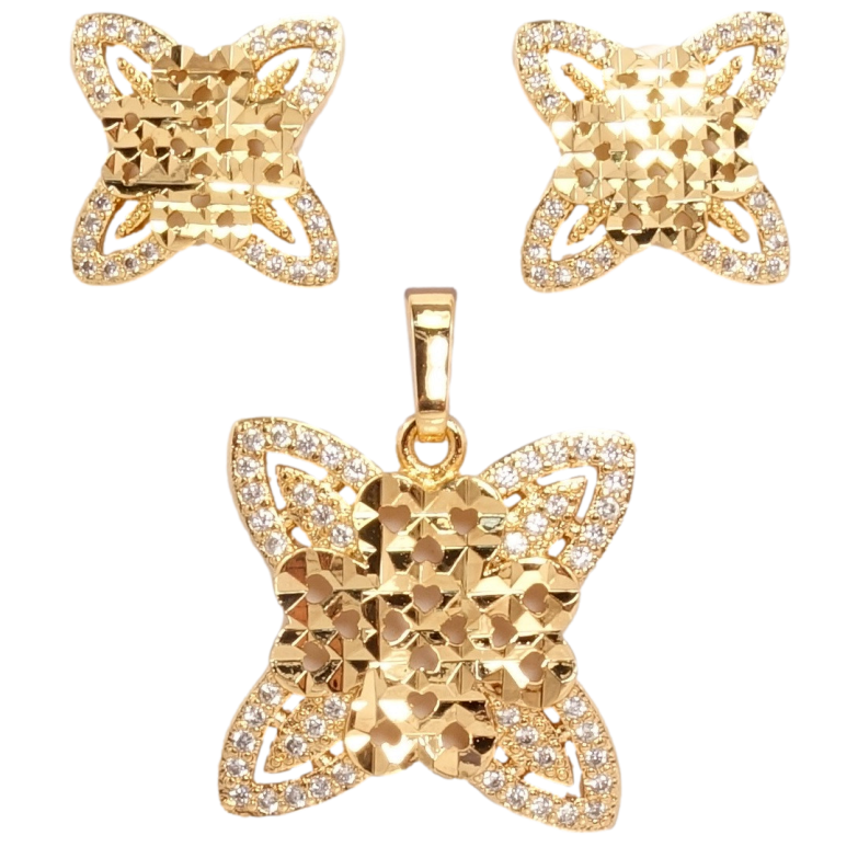 Набор Xuping Позолота 18K Серьги Кулон Четырехлистник Алмазная Огранка и Инкрустация Цирконий фото №1