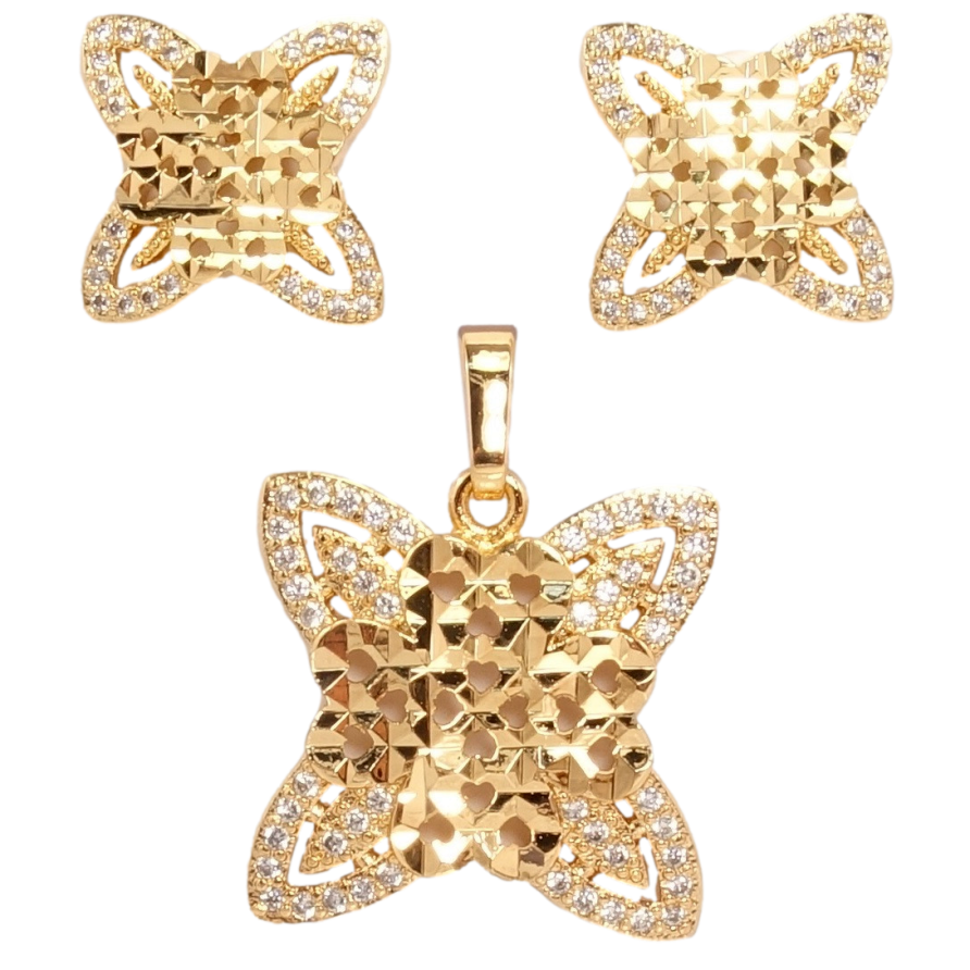 Набор Xuping Позолота 18K Серьги Кулон Четырехлистник Алмазная Огранка и Инкрустация Цирконий фото №1