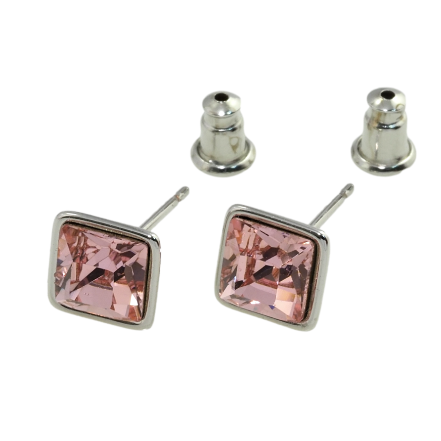 Серьги Xuping цвет Родий с кристаллами Swarovski пусеты Розовый Квадратный Кристалл 6х6 мм фото №1