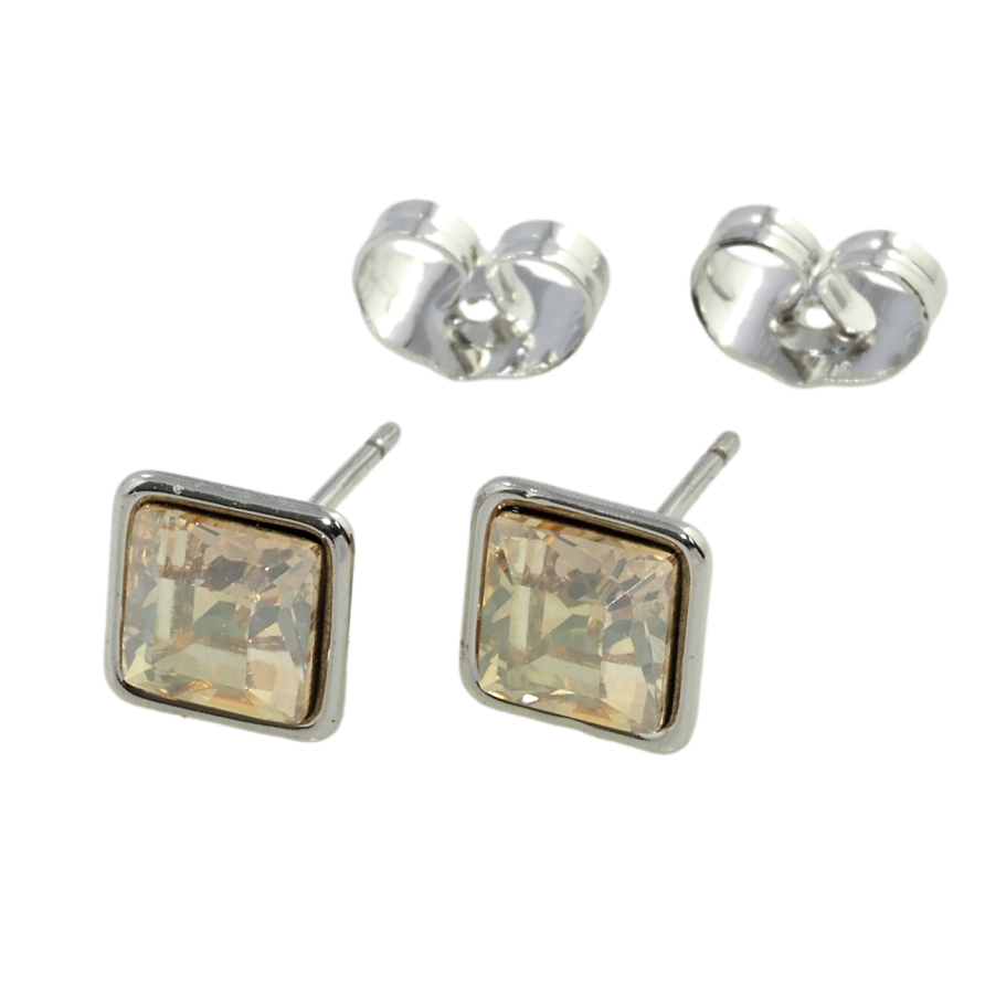 Сережки Xuping колір Родій з кристалами Swarovski пусети Квадратний Пісочно-Коричневий Кристал 6х6 мм фото №1