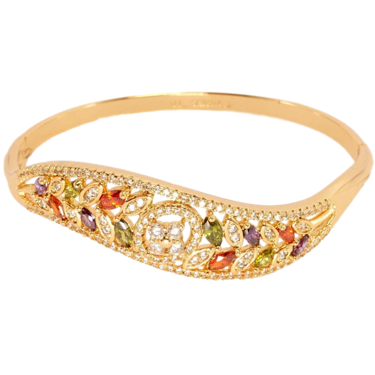 Браслет Xuping Позолота 18K Рослинний Візерунок з Різнокольоровими Кристалами ø 5,8 см фото №7