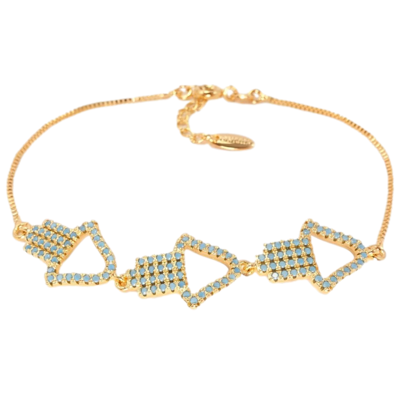 Браслет Xuping Позолота 18K Вказівні Стрілки Інкрустація Дрібні Блакитні Кристали довжина з дод. ланцюжком фото №1