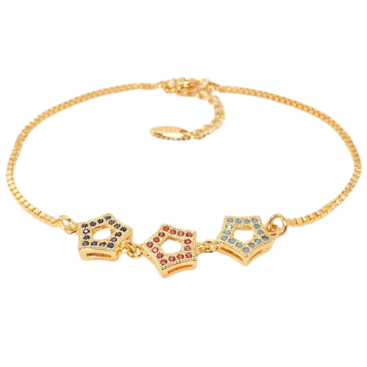 Браслет Xuping Позолота 18K Три Різнобарвні Зірочки довжина з дод. ланцюжком 17-20,5см. фото №3