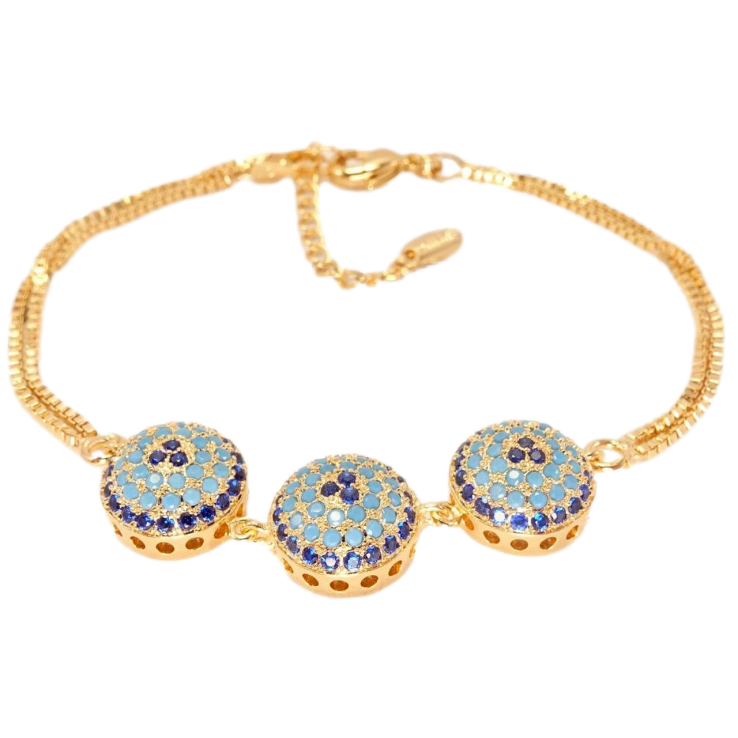 Браслет Xuping Позолота 18K Три півсфери Інкрустація Дрібними Кристалами довжина з дод. ланцюжком 17-20см фото №4