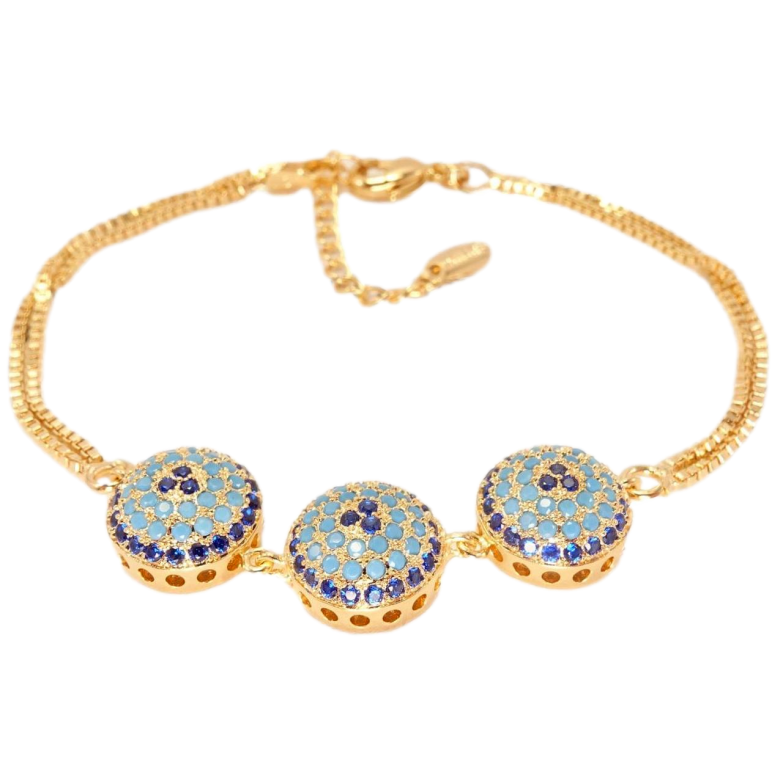 Браслет Xuping Позолота 18K Три півсфери Інкрустація Дрібними Кристалами довжина з дод. ланцюжком 17-20см фото №1