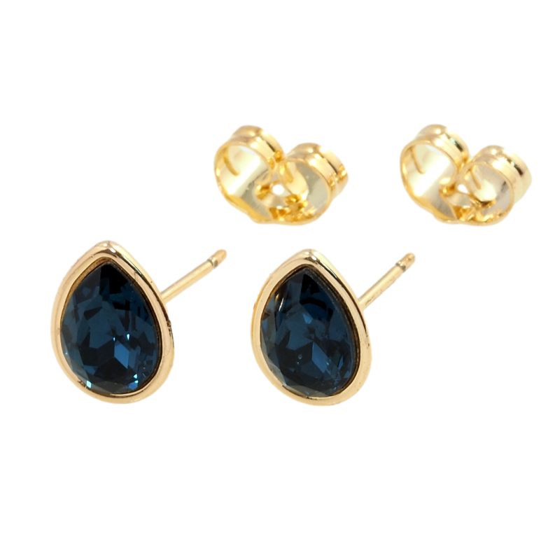 Сережки Xuping колір 18K з кристалами Swarovski пусети Синій Грушоподібний Кристал у Глухій Оправі фото №1