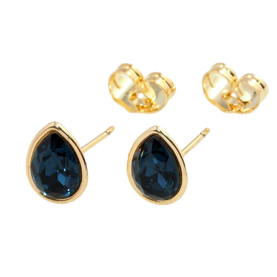 Серьги Xuping цвет 18K с кристаллами Swarovski пусеты Синий Грушевидный Кристалл в Глухой Оправе фото №1