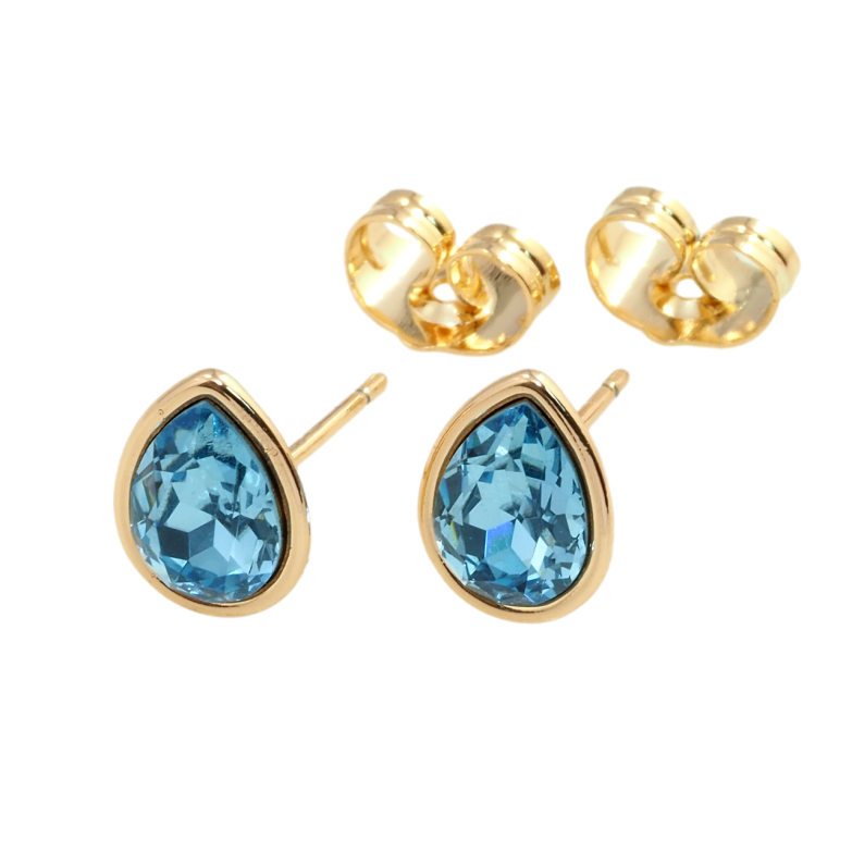 Серьги Xuping цвет 18K с кристаллами Swarovski пусеты Голубой Грушевидный Кристалл в Глухой Оправе фото №1